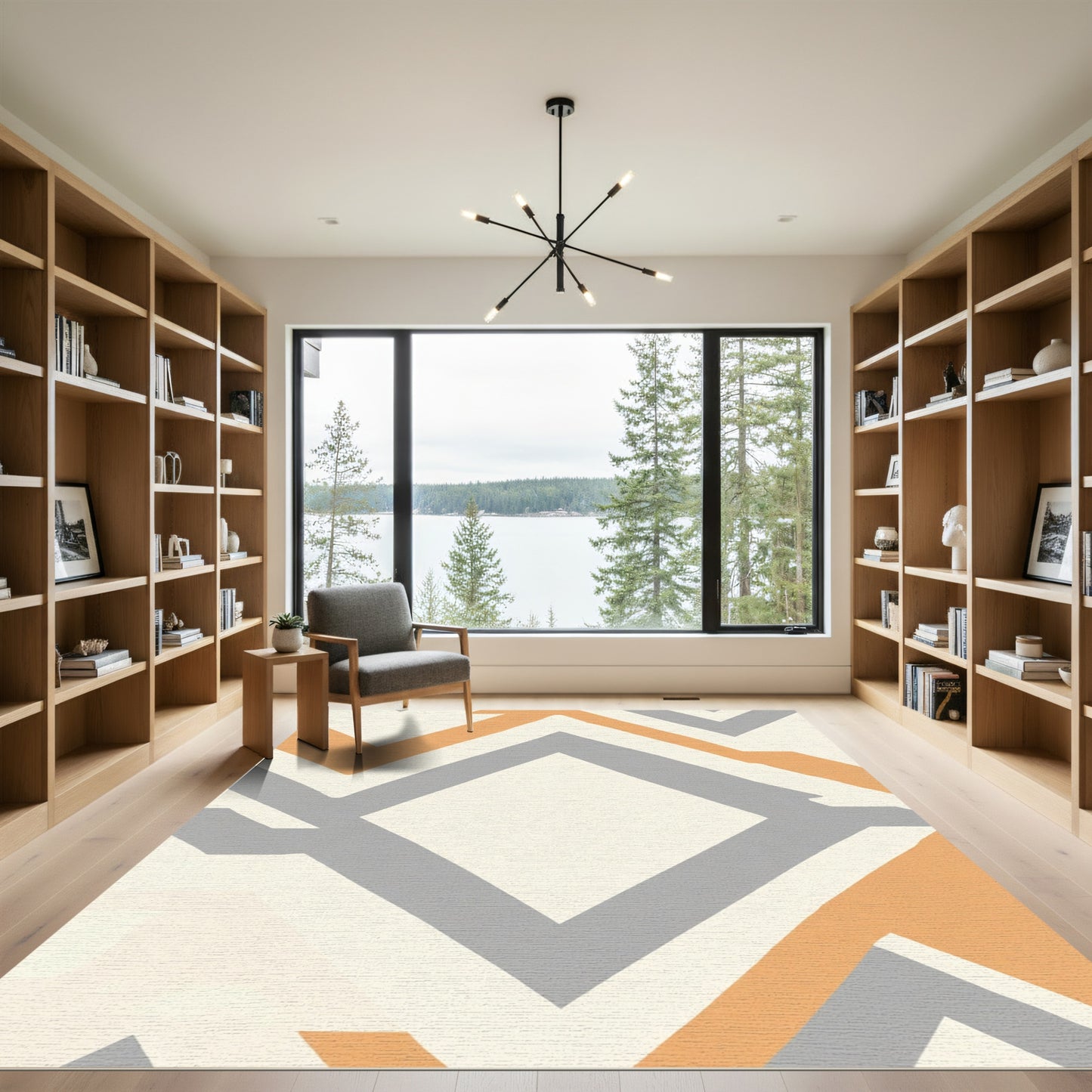 Modern Orange Gray Geometric Diamond Rug