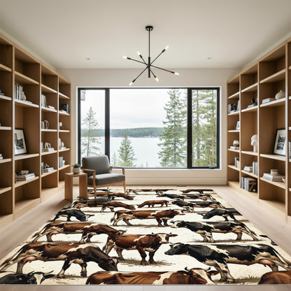 Farmhouse Brown and Black Holstein Cattle Rug