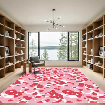 Pink Red Abstract Blob Flow Rug