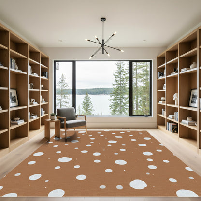 Brown White Scattered Polka Dots Rug