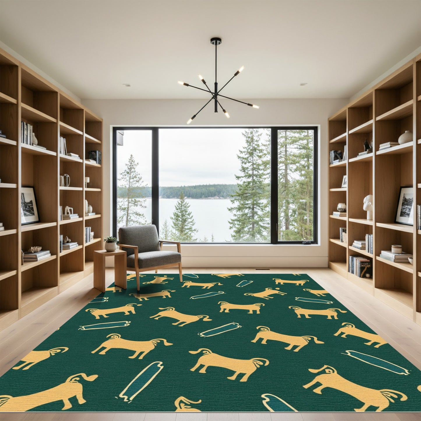 Golden Dogs Teal Pattern Rug