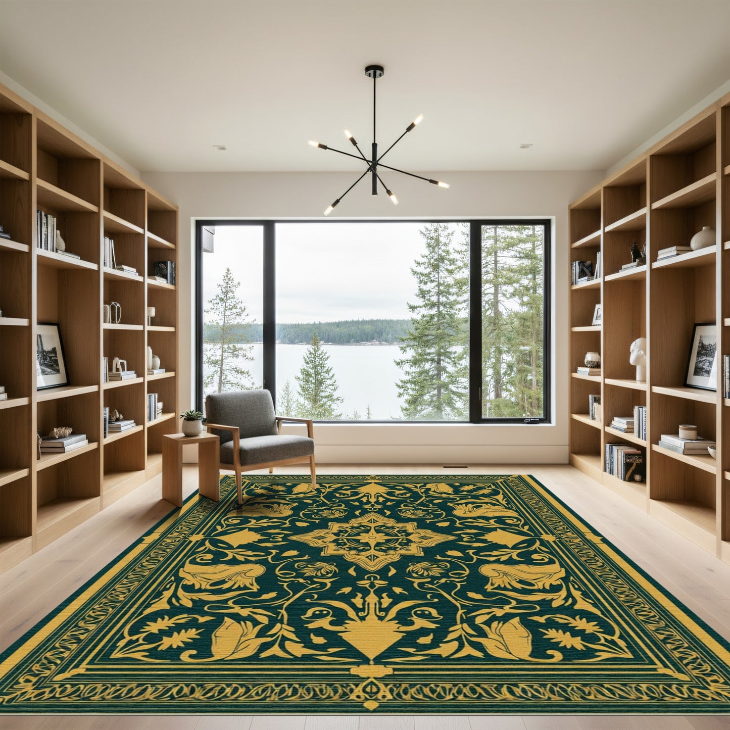 Regal Teal Golden Floral Medallion Rug