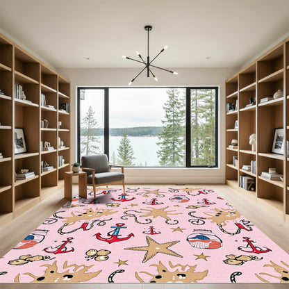 Pink Nautical Theme Anchor Starfish Rug