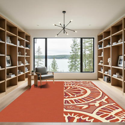 Terracotta Medallion Floral Border Rug
