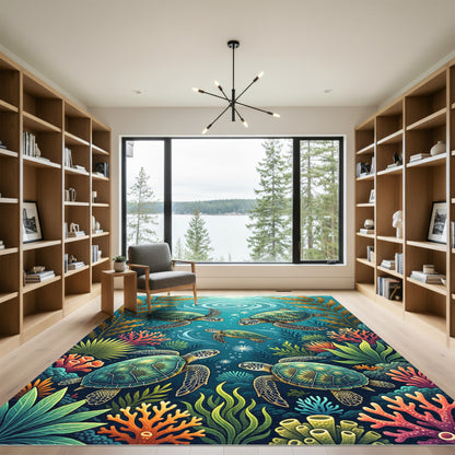 Vibrant Underwater Sea Turtle Reef Rug