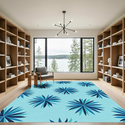 Aqua Blue Starburst Floral Rug