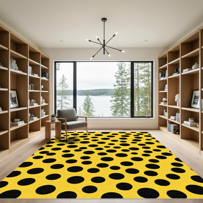Abstract Yellow Black Polka Dot Rug