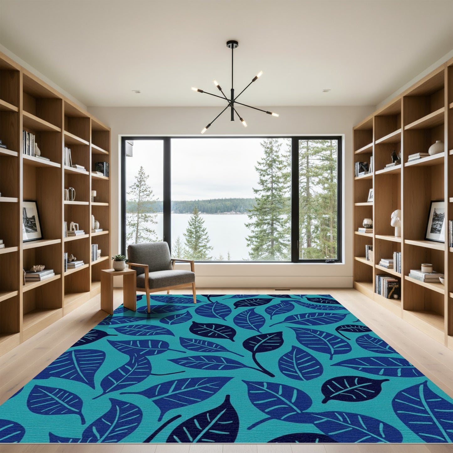 Deep Blue Leafy Teal Scatter Rug