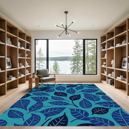 Deep Blue Leafy Teal Scatter Rug