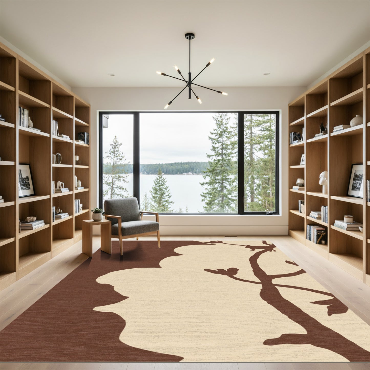 Brown Abstract Tree Silhouette Rug