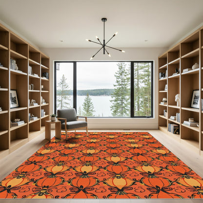 Orange Pumpkin Vine Lattice Rug