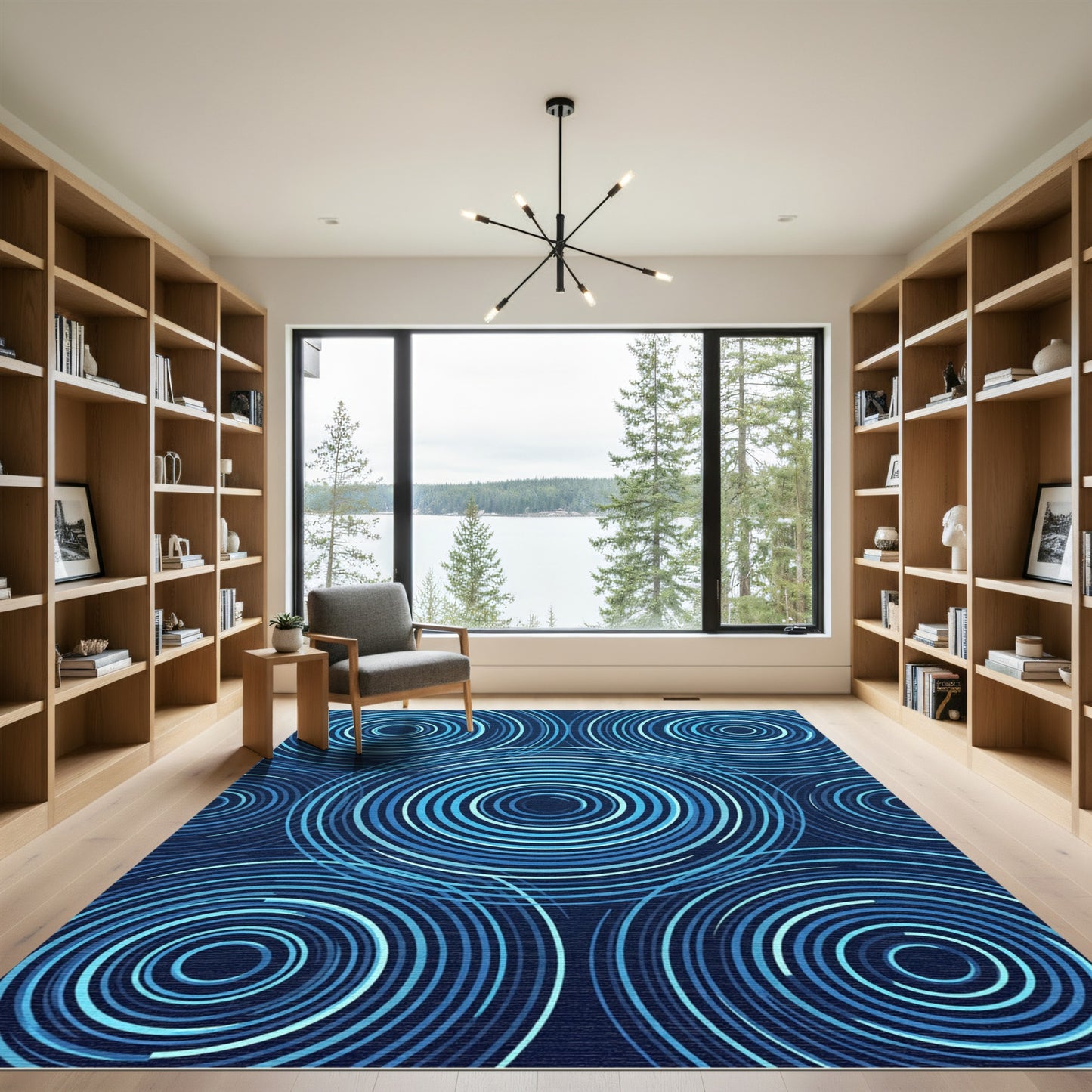 Concentric Blue Ripple Circles Rug