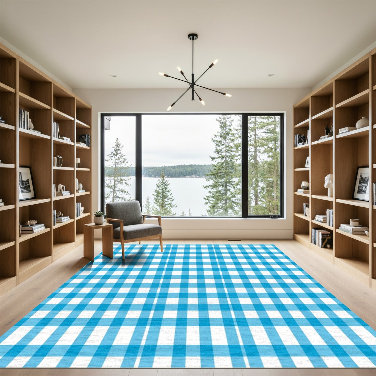 Classic Blue and White Gingham Check Rug