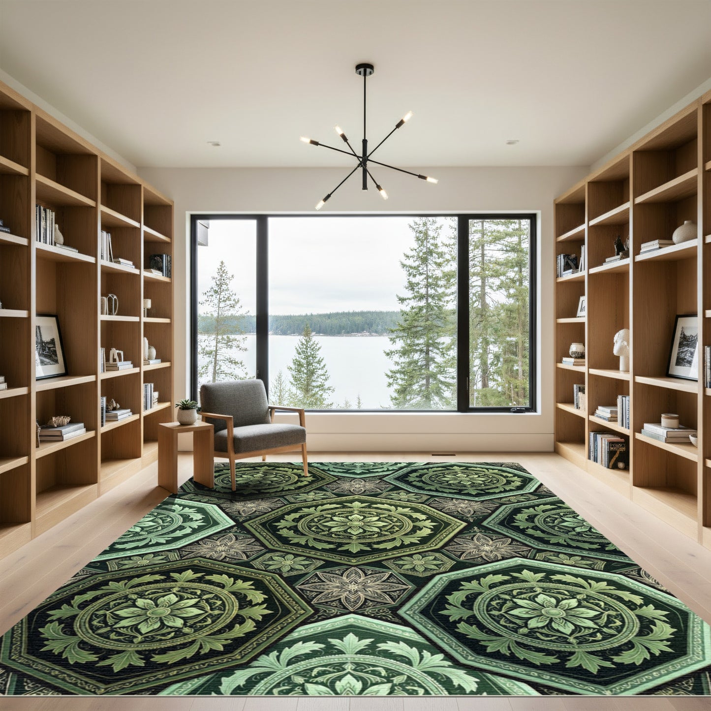 Emerald Green Octagon Floral Mosaic Rug