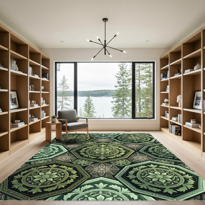 Emerald Green Octagon Floral Mosaic Rug