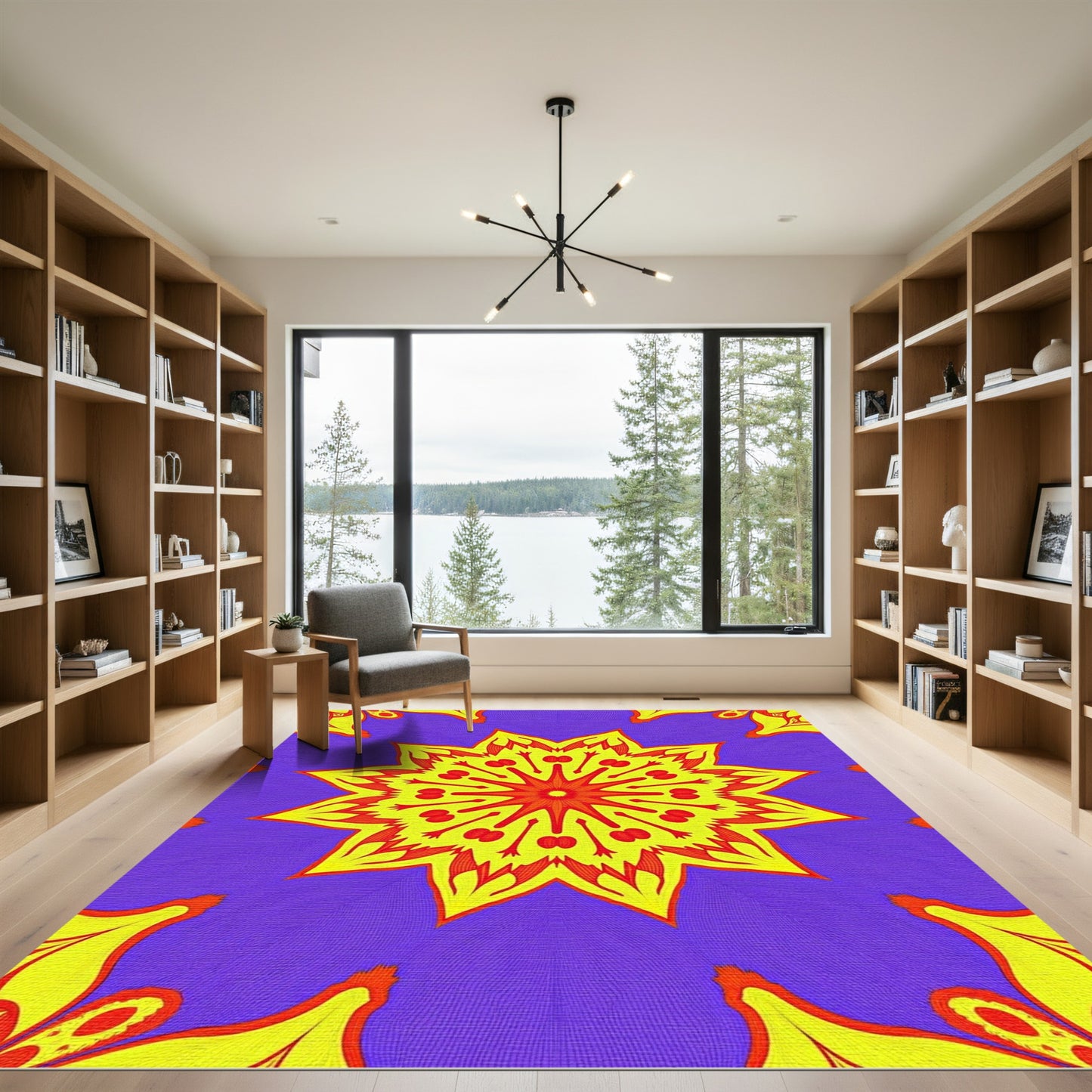 Vibrant Yellow Orange Mandala Lilac Rug