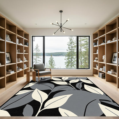 Monochrome Leaf Branch Cluster Rug