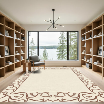 Ornate Brown Bordered Cream Medallion Rug