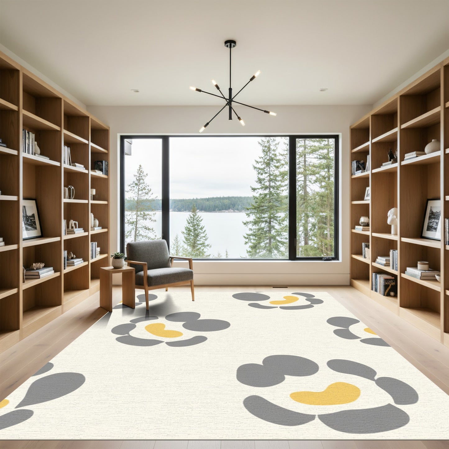 Contemporary Gold Gray Abstract Floral Rug