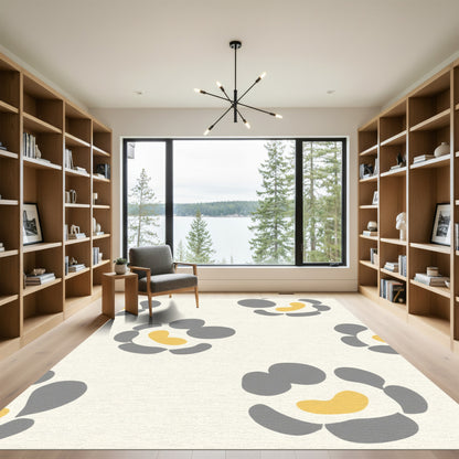 Contemporary Gold Gray Abstract Floral Rug
