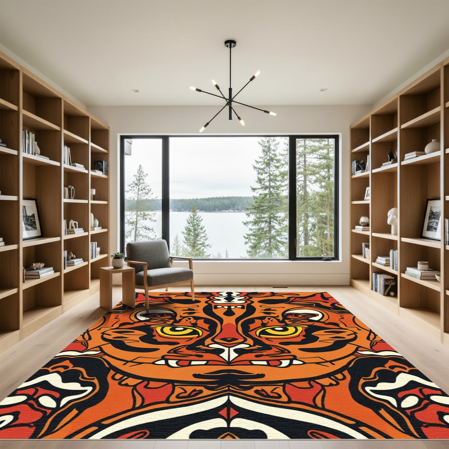 Bold Orange Tiger Face Symmetry Rug