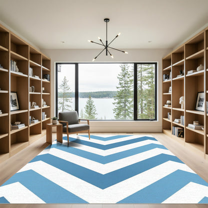 Modern Blue Chevron Geometric Chevron Rug