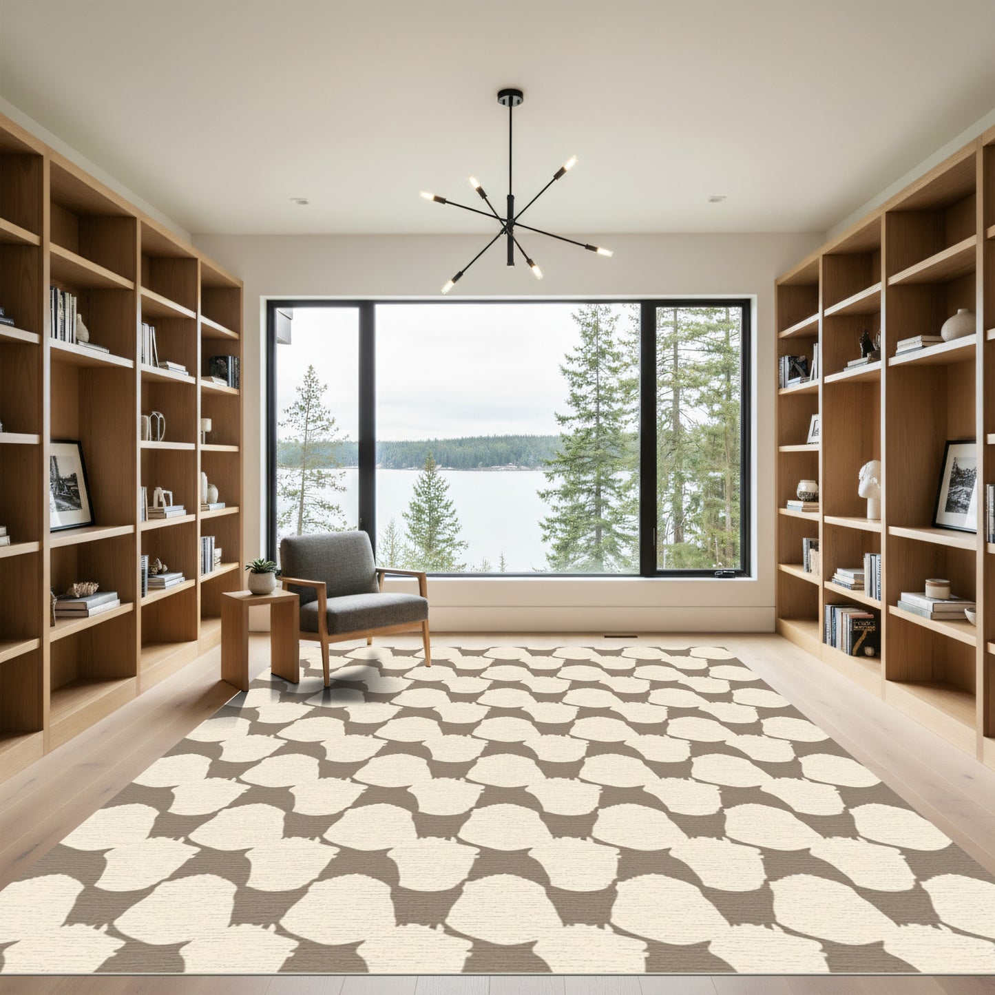 Cream Sepia Overlapping Petal Arrangement Rug
