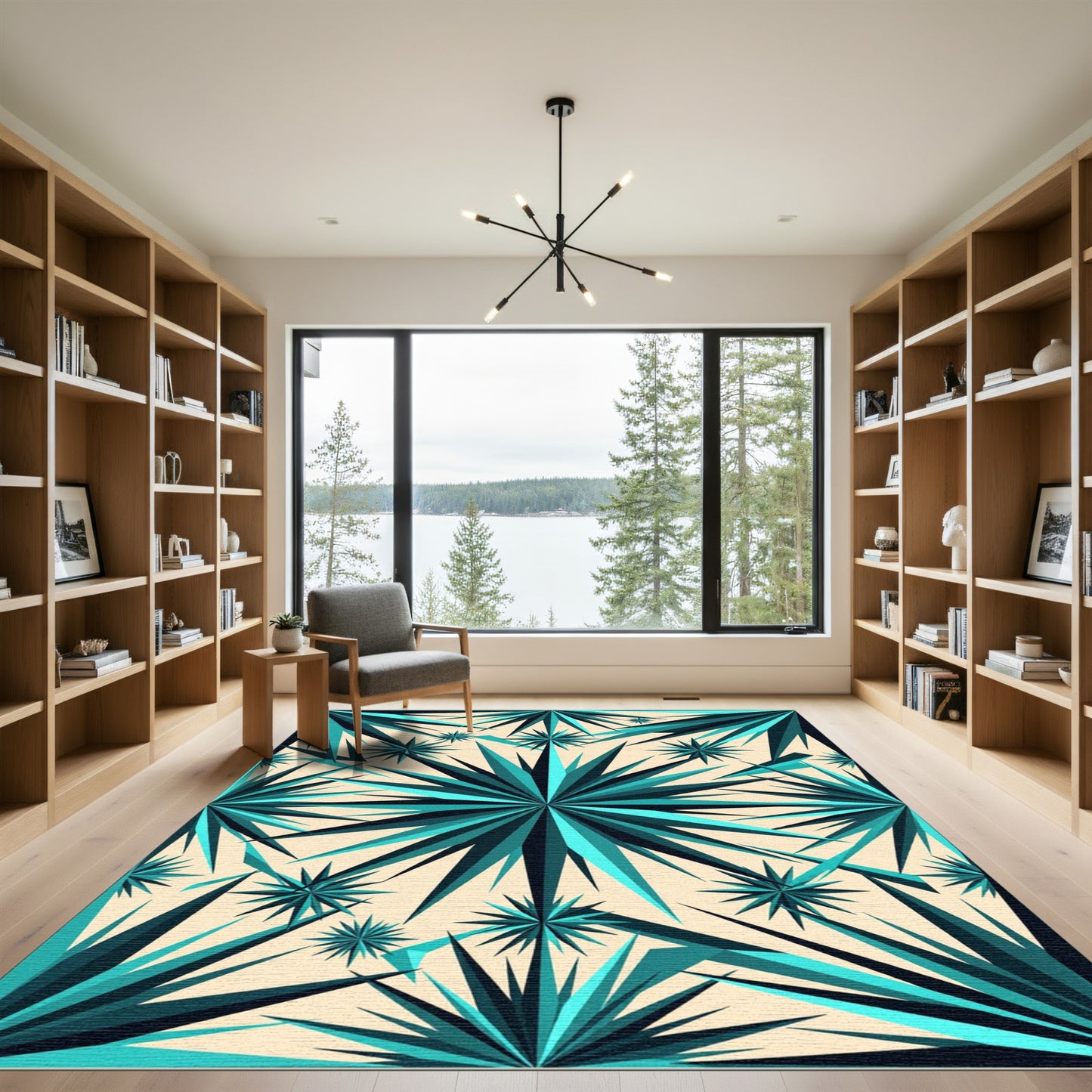 Teal Geometric Starburst Composition Rug