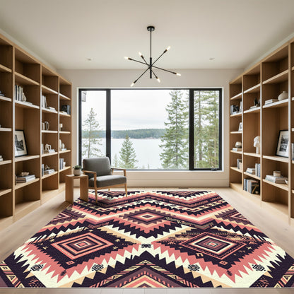 Terracotta Beige Geometric Diamond Chevron Rug