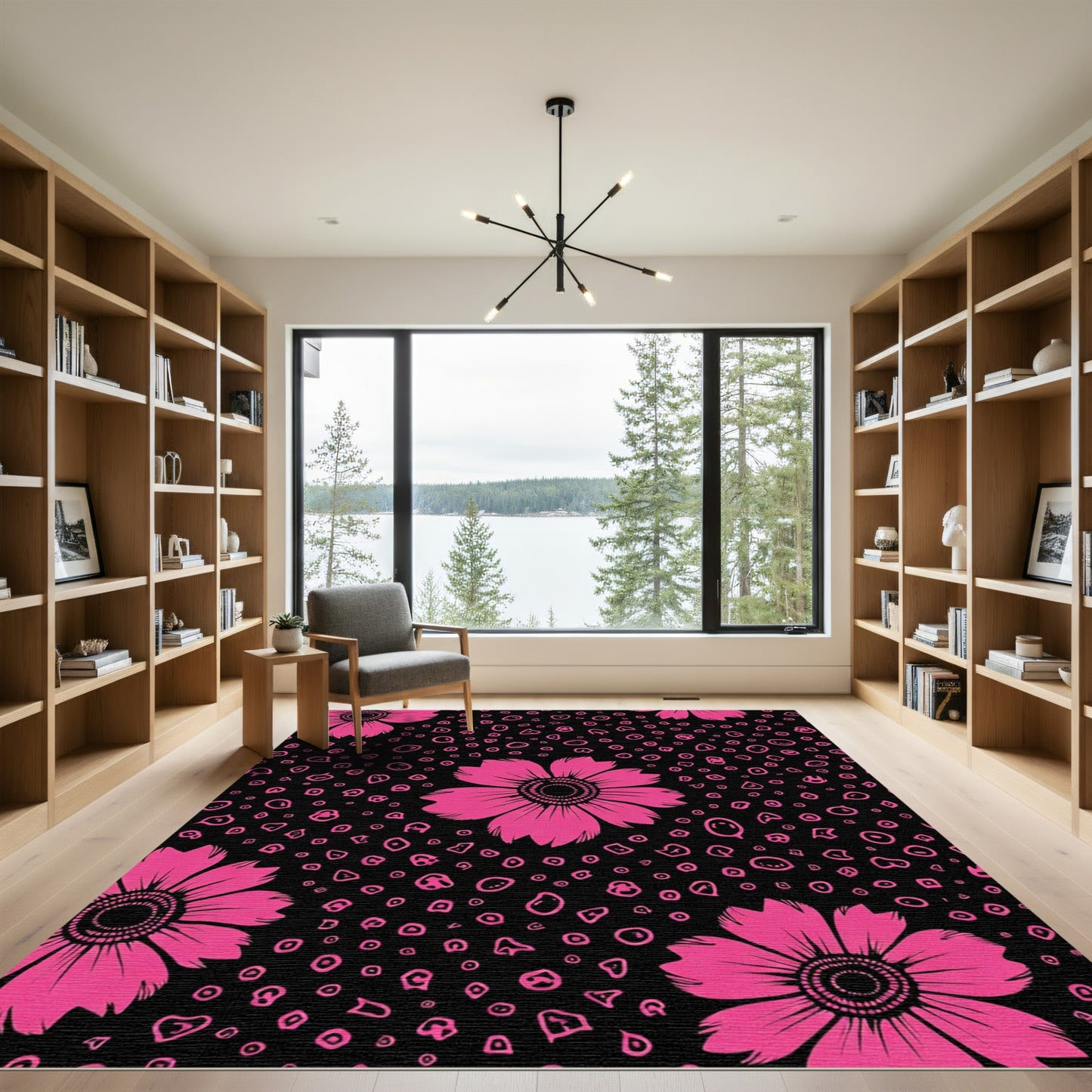 Hot Pink Floral Abstract Scatter Rug
