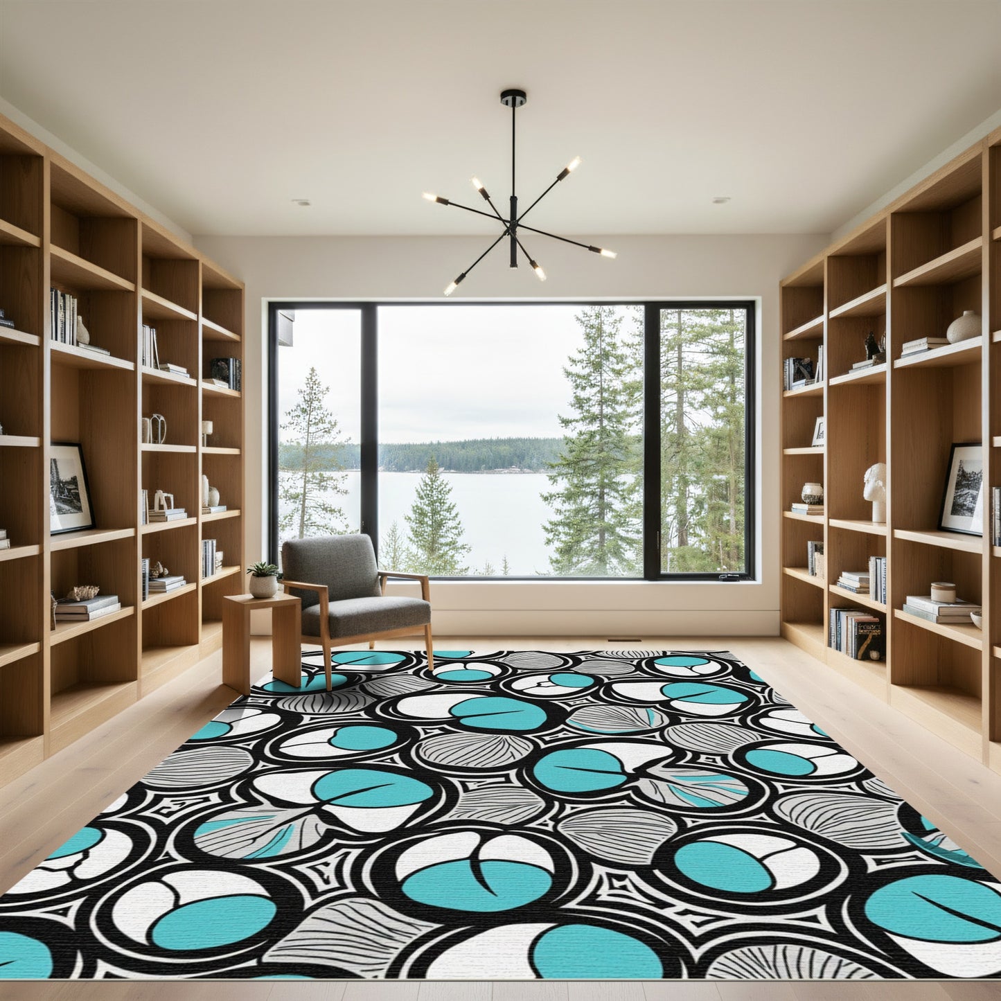Modern Teal White Abstract Cell Rug