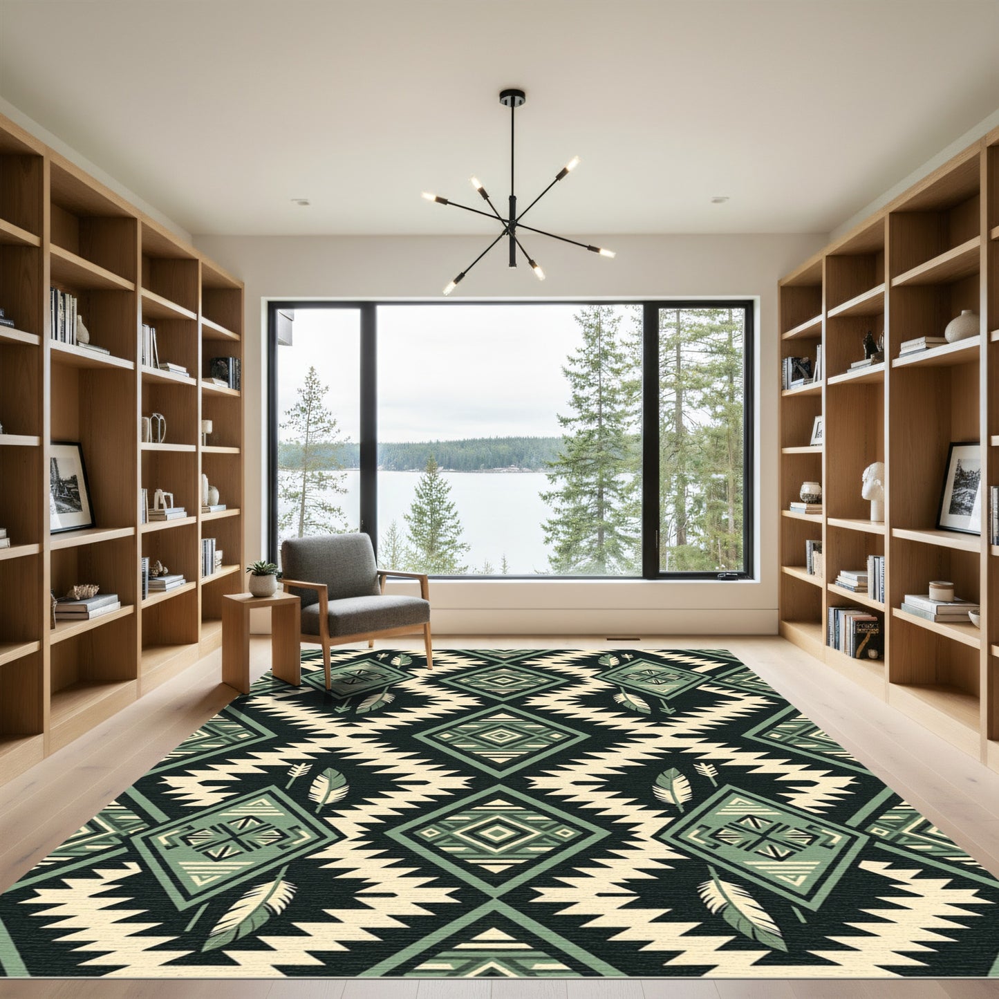 Sage Green Geometric Arrow Feather Tapestry Rug