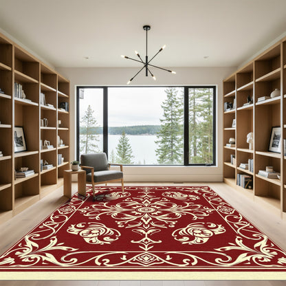 Crimson Cream Classic Floral Scroll Rug