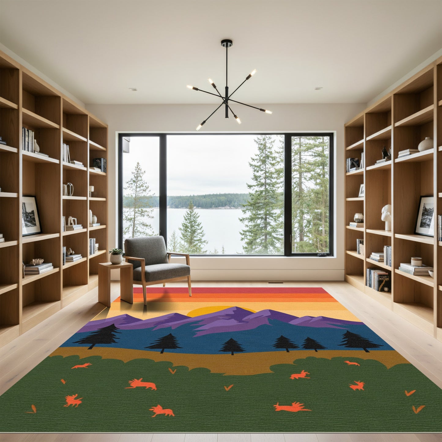 Purple Mountain Sunset Wildlife Scene Rug