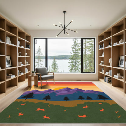 Purple Mountain Sunset Wildlife Scene Rug