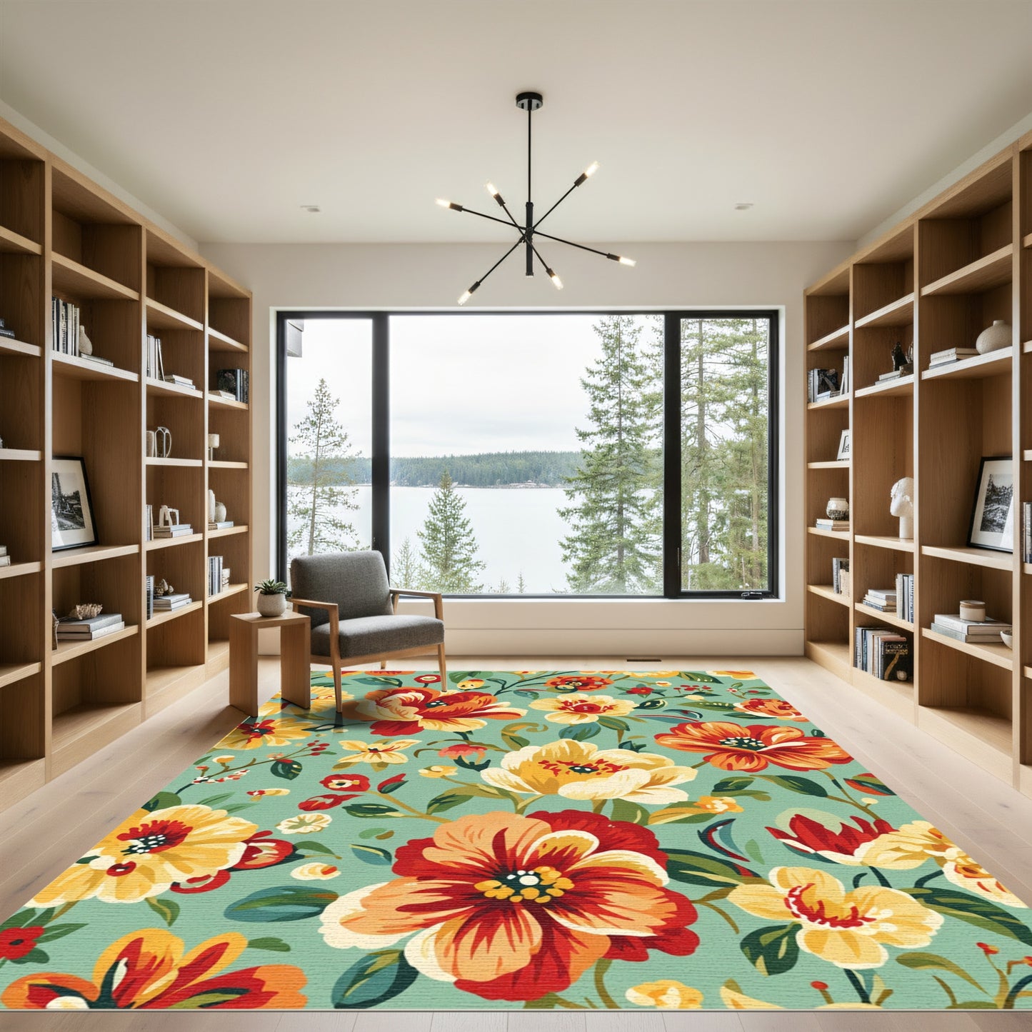 Bold Crimson Yellow Floral Meadow Rug