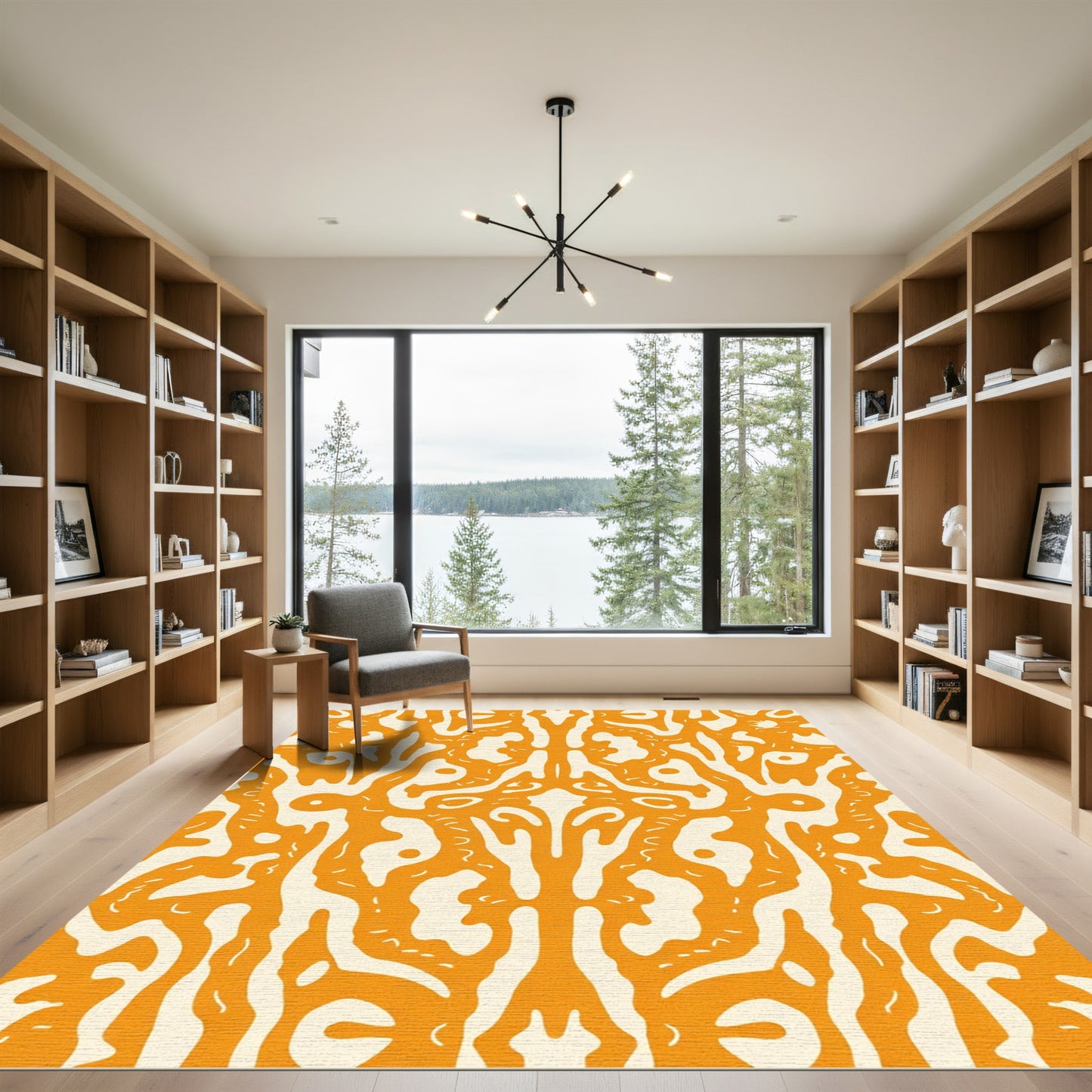 Bright Orange Organic Swirl Inlay Rug