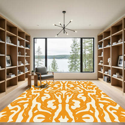 Bright Orange Organic Swirl Inlay Rug