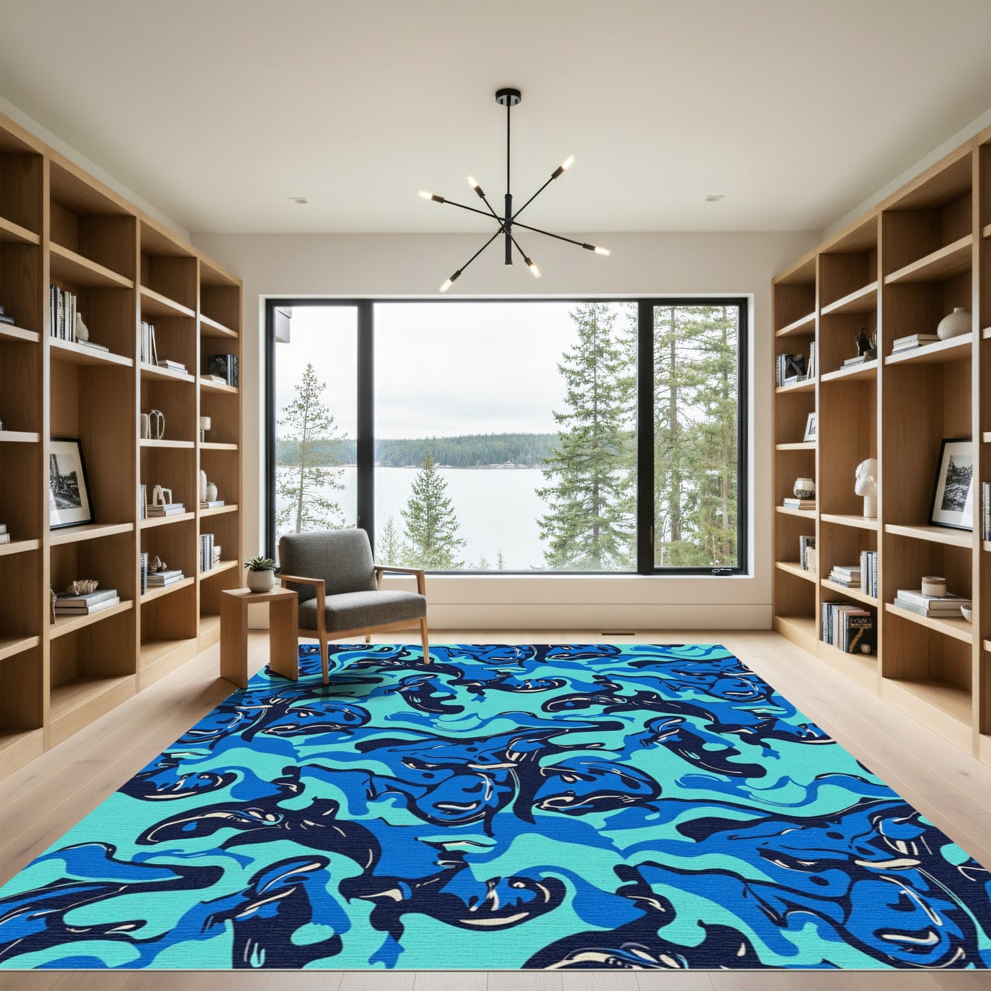 Oceanic Blue Abstract Swirl Rug