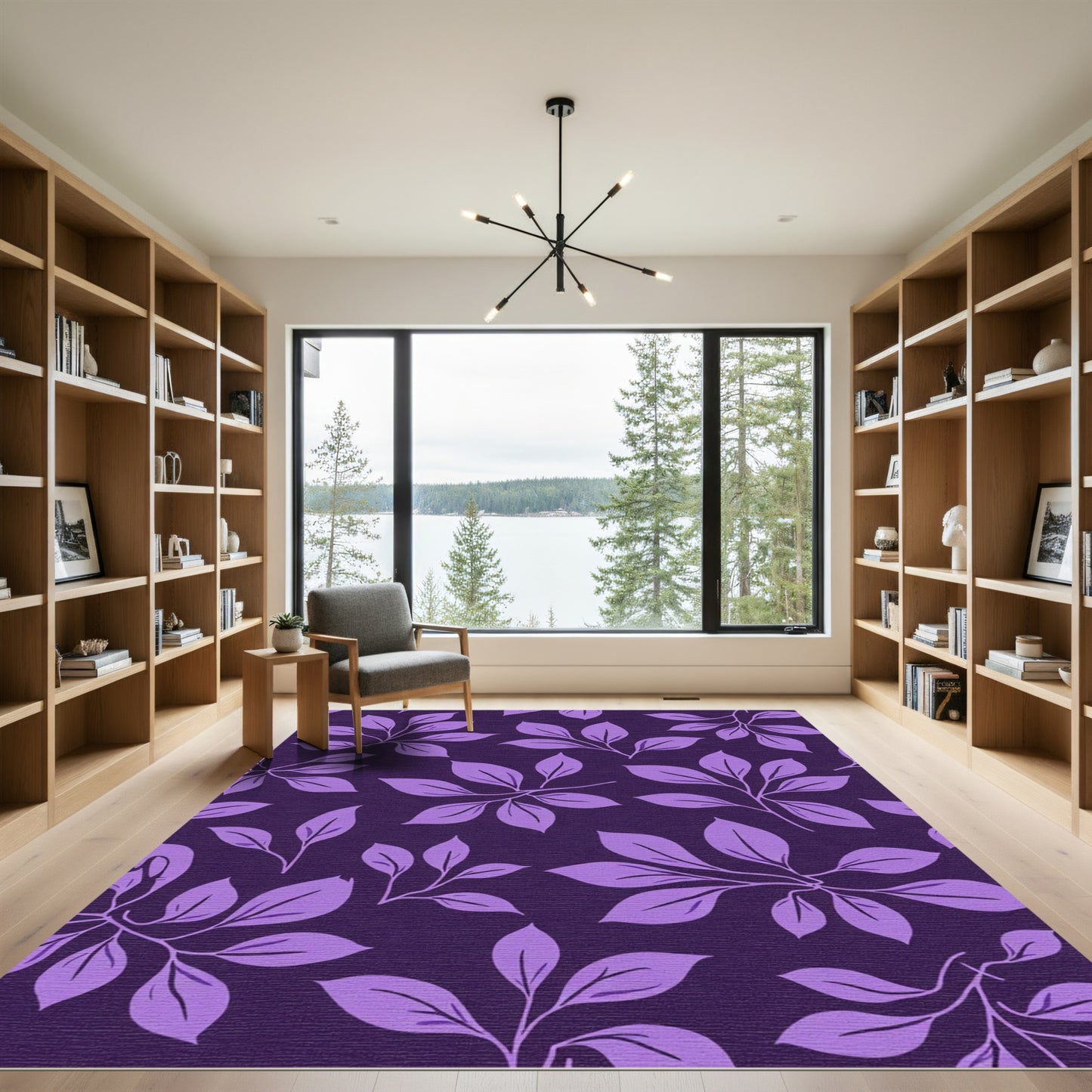 Vibrant Purple Leaf Branch Pattern Rug
