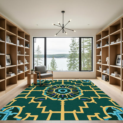 Deep Teal Geometric Medallion Rug