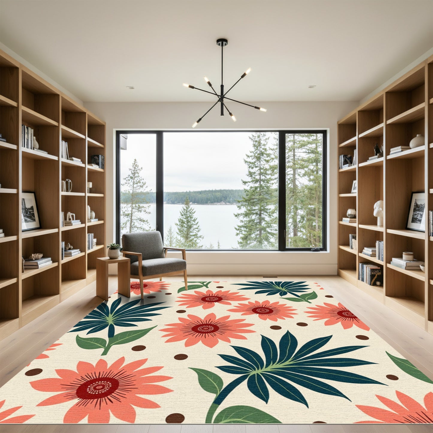 Coral Daisy Botanical Cream Rug