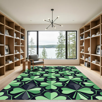 Modern Emerald Geometric Clover Hexagon Rug