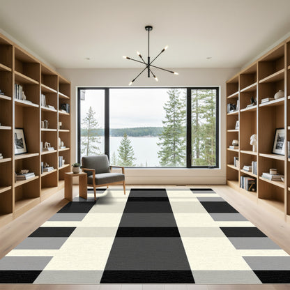 Bold Monochrome Checkered Plaid Rug