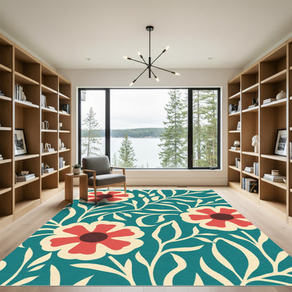 Coral and Cream Floral Vine Rug
