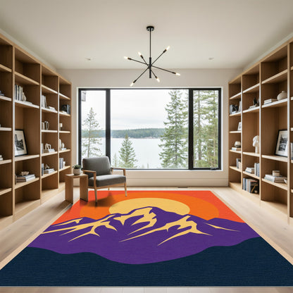 Vivid Sunset Mountain Landscape Rug