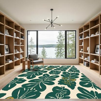 Emerald Green Leafy Garland Accents Rug
