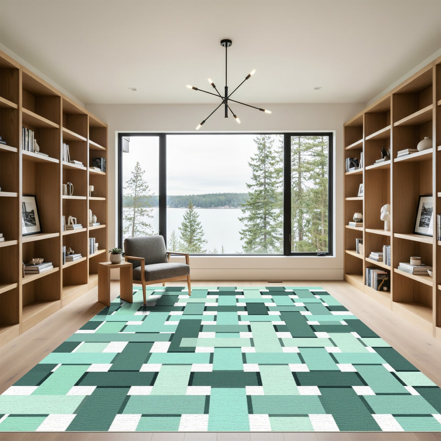 Sage Teal Overlapping Woven Geometric Rug