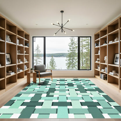 Sage Teal Overlapping Woven Geometric Rug