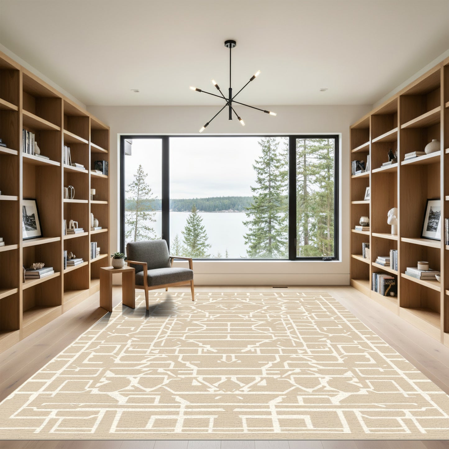 Geometric Abstract Beige Ivory Lines Rug